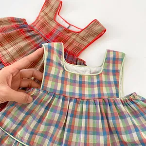 Toddler girls summer plaid tank top and shorts two-piece set in Korean style