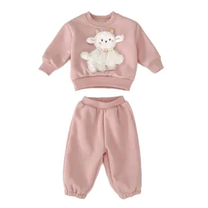 Ensemble en polaire rose pour bébé avec applique mouton 3D et dentelle pour l'hiver