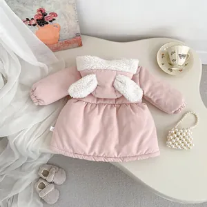 Pink winter hooded jacket for girls with cute rabbit ears and soft fleece lining