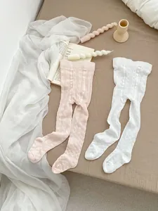 Baby girl summer mesh leggings in pink and white breathable hollow knit cotton stockings