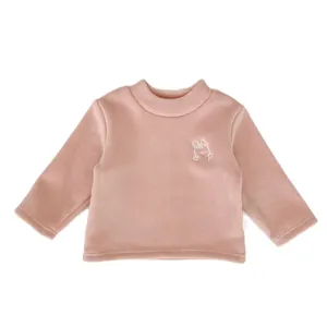Winter fleece-lined thermal long-sleeved shirt for kids with cute bunny embroidery