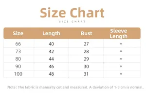 Size chart for baby girl flutter sleeve bodysuit showing length and bust measurements