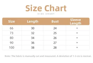 Detailed size chart for baby girl ruffle top and floral skirt set showing measurements
