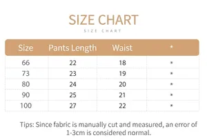 Detailed size chart for floral baby girl bloomers from 66cm to 100cm height