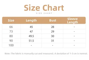 Detailed size chart for baby denim overalls showing length and bust measurements