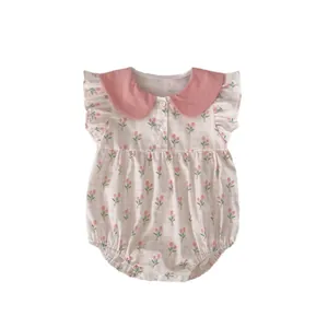 Body bébé à fleurs avec col Peter Pan et manches volantées en coton doux