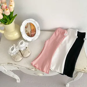 Breathable cotton ribbed flare pants for toddler girls in pink white and black colors