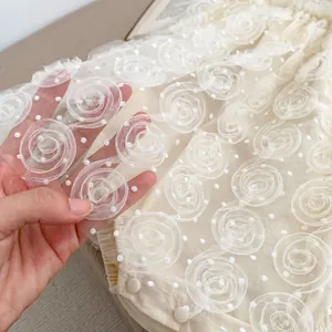 Baby girl cream floral tulle bodysuit with rose embroidery and flutter sleeves