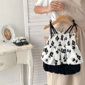 Baby Girl Summer Cotton Floral Sling Top And Bloomers Shorts Two Piece Clothing Set Korean Style Comfortable Infant Outfit