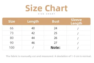 Detailed size chart for sleeveless baby rompers showing length and chest measurements