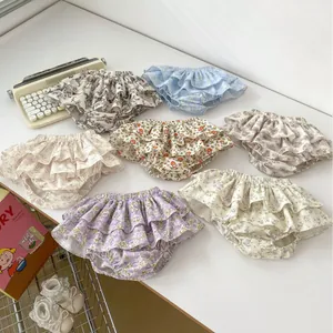 Baby Girl Floral Ruffled Bloomers Cotton Bread Pants Layered Cake Skirt Short Sleeve Sleeveless Tank Tops Set Summer Infant Clothes