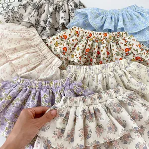 Floral baby bloomers shorts with layered ruffles and elastic waist in various prints