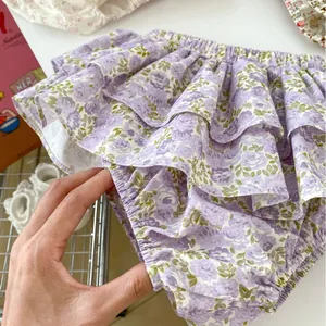 Baby girl floral ruffle bloomers with multi-layer frills and elastic waist shorts