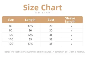 Size chart for baby summer romper showing length and bust measurements from 80 to 120 cm