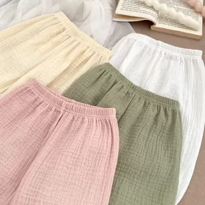 Pantalon bouffant en gaze de coton pour filles, couleurs pastel et taille élastique