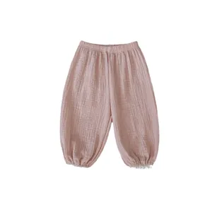 Pantalon bouffant en gaze de coton rose pour bébés filles avec ourlet volanté et taille