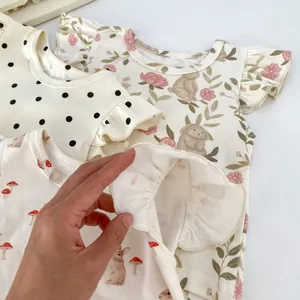 Lot de 3 hauts d'été en coton pour bébé fille avec motifs lapins et manches volantées