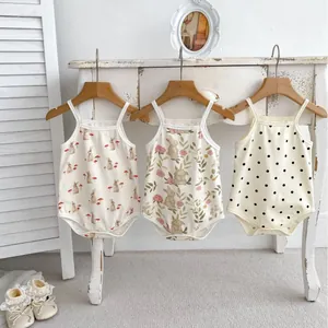 Three-pack sleeveless baby rompers with rabbit and polka dot prints in soft cotton