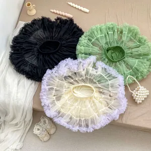 Three-color layered mesh tutu skirts for toddler girls in soft pastel summer colors