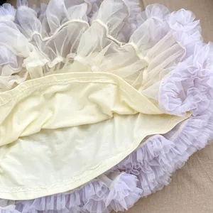 Lavender layered tulle tutu skirt for girls featuring a soft beige inner lining