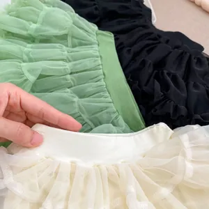 Detailed view showing the elastic waistband and layered mesh layers of the tutu skirt