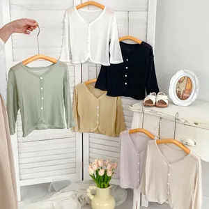 Cardigan in Maglia a Costine Leggero Estivo per Neonati e Bambini Scollo a V Giacca a Maniche Lunghe Protezione Solare per Bambina Bambino