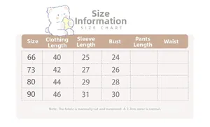 Guide des tailles pour barboteuse en tricot avec longueur, manches et tour de poitrine