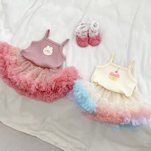 Baby girl summer set featuring cute tank tops with tutu skirts and lace newborn shoes