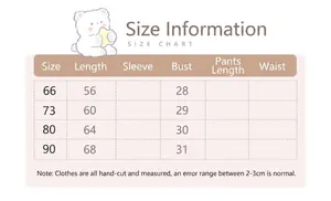 Detailed size chart for baby bunny ear romper showing length and bust measurements