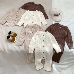 Pagliaccetto in Cotone Baby in Maglia a Trecce Versatile Jumpsuit da Neonato Cardigan Tinta Unita Manica Lunga Maglieria per Bambini Bambine Abbigliamento Autunnale