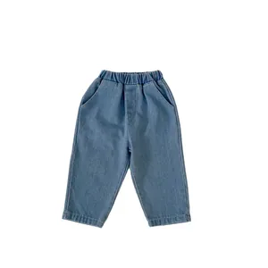Classic light blue children's denim jeans with elastic waist and soft cotton fabric