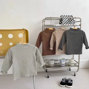 Toddler Baby Striped Long Sleeve T-Shirt Half Turtleneck Cotton Base Layer Top For Boys Girls Spring Autumn