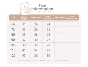 Detailed size chart for baby striped long sleeve T-shirt with measurements in centimeters