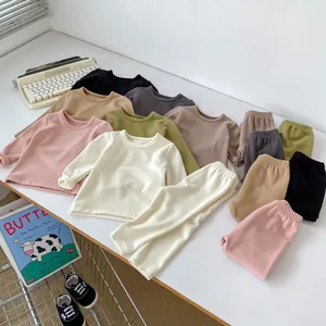 Minimalist kids warm thermal pajamas set in seven solid colors for autumn and winter