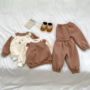Ensemble sweat ours pour bébés avec doublure polaire et pantalon jogging tons terre