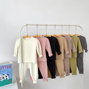 Infant Long Sleeve Top And Pants Pajama Loungewear Solid Color Warm Ribbed Cuffs Baby Sleepwear Fall Winter Outfits