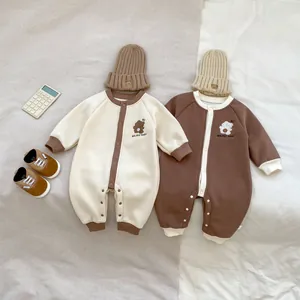Barboteuse Bébé En Polaire Avec Broderie Ours Manches Longues Automne Hiver Body Pour Nouveau-né Garçons Filles