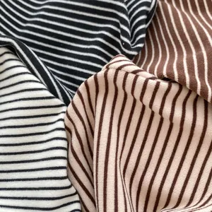Striped baby knit shirts in multi-color rib fabric with mock neck and long sleeves