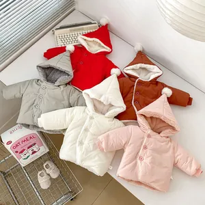 Manteaux d'hiver colorés pour bébés avec doublure polaire et pompons sur la capuche