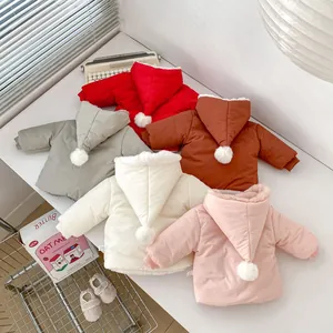 Vestes d'hiver à capuche pour bébé en cinq couleurs avec pompons et doublure polaire chaude