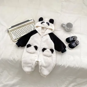 Pagliaccetto con Cappuccio Panda Invernale per Neonati in Pile Sherpa Calda Tuta a Maniche Lunghe per Neonati Ragazzi Ragazze Abbigliamento Casual Quotidiano