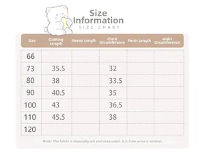 Tableau des tailles pour gilet bébé lapin avec mesures de longueur et de buste 66-120
