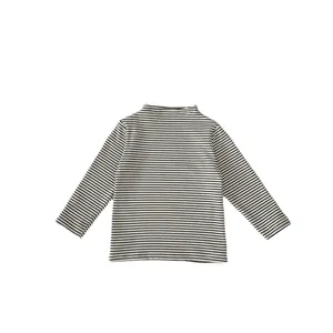 Toddler long sleeve striped base layer top with mock neck in soft cotton knit