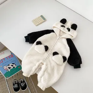 Tutina neonato panda in pile con cappuccio e orecchie per l'inverno