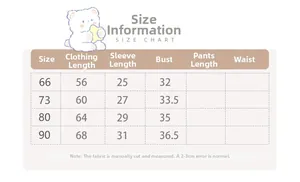 Detailed size chart for baby winter padded romper showing measurements for ages 66-90