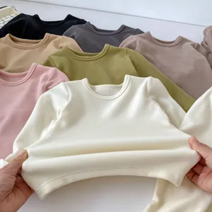 Kids thermal fleece loungewear set with high elasticity shown in multiple solid colors