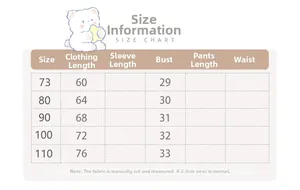 Guide des tailles détaillé pour salopette en jean bébé, tailles 73 à 110 disponibles