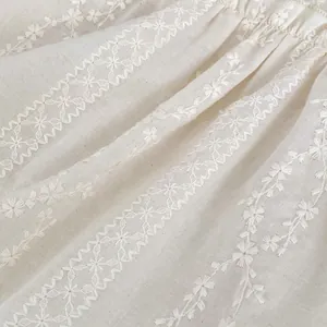 Détail de broderie florale et dentelle ajourée sur chemise en coton pour enfant