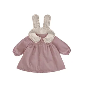 Pink toddler bunny ear cardigan with ruffled collar and long sleeves for baby girls