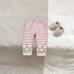 Leggings neonato a righe bianche e rosa con dettaglio coniglietto e vita elasticizzata